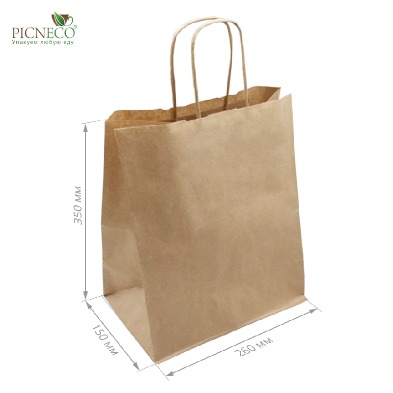 товар Бумажный крафт пакет с кручеными ручками, 260*150*350 мм, 70 г/м2 KPK026